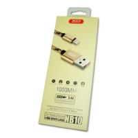 Lightning кабель зарядки и синхронизации XO NB10 для iPhone iPad iPod в золотистой нейлоновой оплетке (1000 мм)