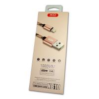 Lightning кабель зарядки и синхронизации XO NB10 для iPhone iPad iPod в золотисто-розовой нейлоновой оплетке (1000 мм)