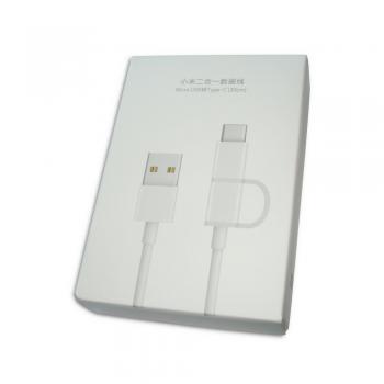 Micro USB кабель зарядки и синхронизации Xiaomi + переходник с Micro USB на Type-C белый (30 см) (оригинал)