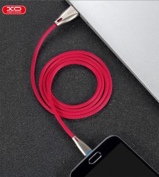 Lightning кабель заряджання та синхронізації для iPhone iPad iPod XO NB25 Blue LED Zinc Alloy Fabric Braided червоного кольру (1000 мм)
