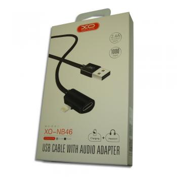 Lightning кабель зарядки и синхронизации XO NB46 + iPhone Earphone для iPhone iPad iPod черный (1000 мм)